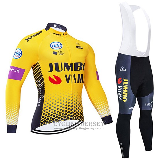 2019 Cycling Jersey Jumbo Visma Yellow Black Long Sleeve And Bib Tight